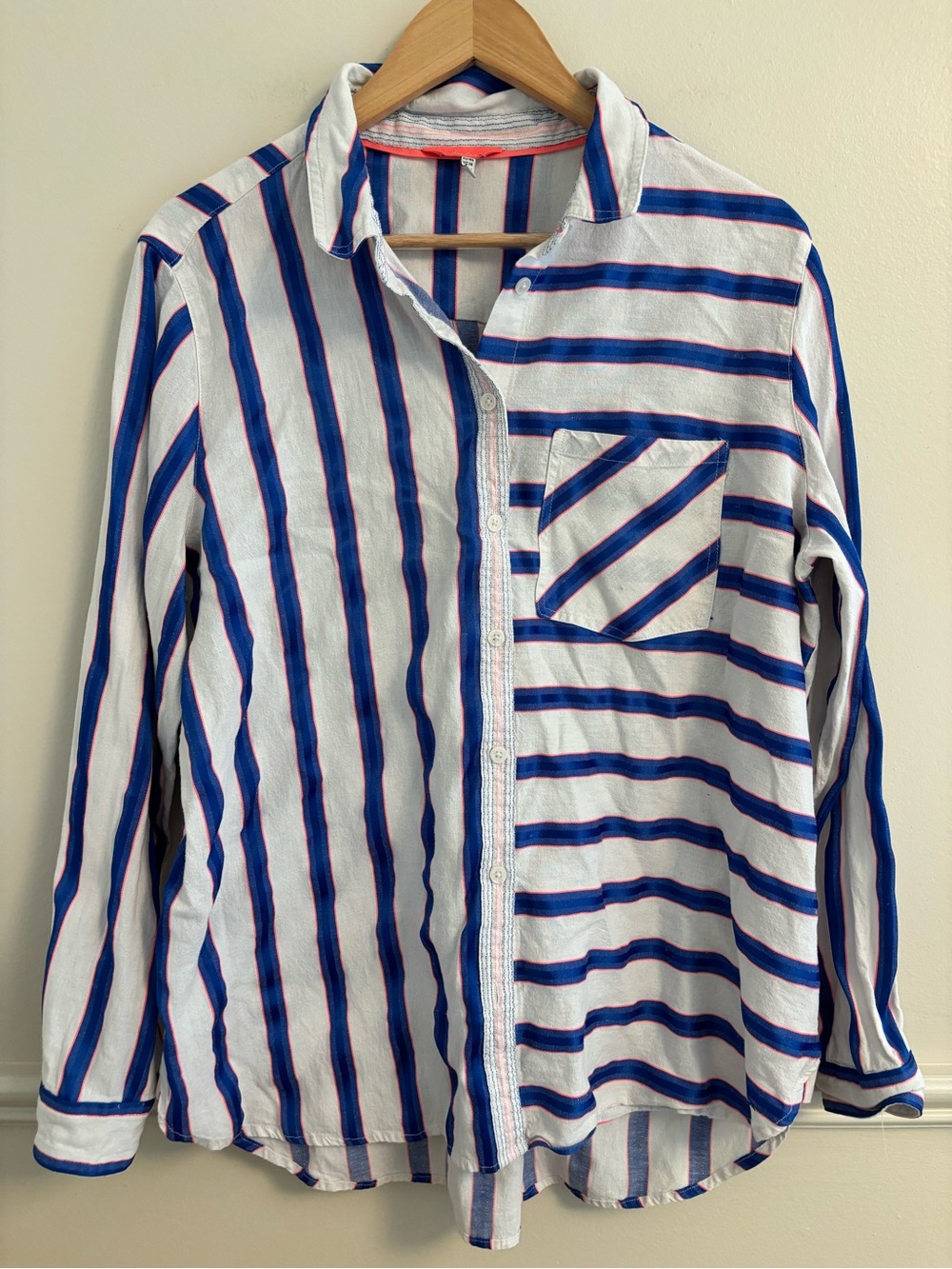 Joules White Button-Down Shirt with Blue and Red Stripes